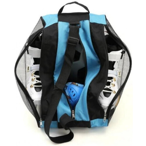 Ice Skating Bag with Large Capacity, Adjustable Shoulder Strap, Three Compartments, Blue 1