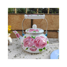 2.5L Whistling Enamel Tea Kettle Retro Floral Porcelain Teapot for Stovetop and Induction