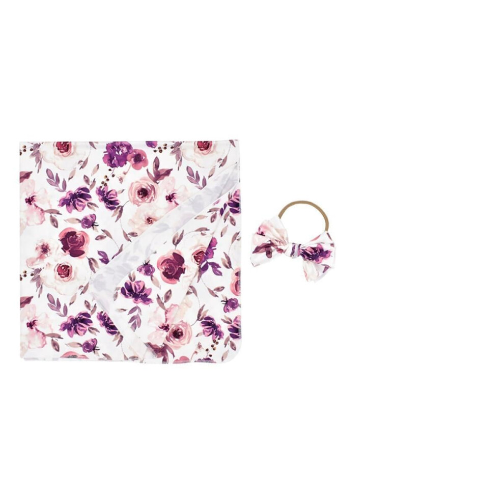 Newborn Swaddle Blanket Set With Headband, Floral Print Receiving Blanket, Soft Fabric For Gentle Comfort