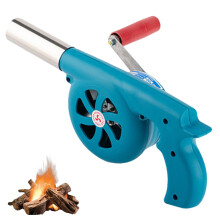 BBQ Fan Manual Hand Crank Blower 12x5x6.5in Plastic And Metal Heat Resistant Portable For Camping Blue