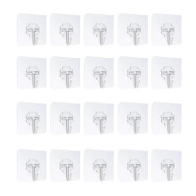 20Pcs Heavy Duty Adhesive Wall Hooks 10kg Load Waterproof Transparent No Drill for Kitchen Bathroom