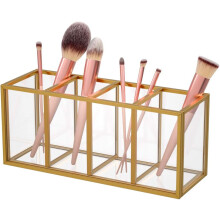 Compact Space Saving Clear Glass Cosmetic Brushes Holder, Stylish Modern Design Acrylic Makeup Organizer for Vanity, Easy Cleaning Acrylic