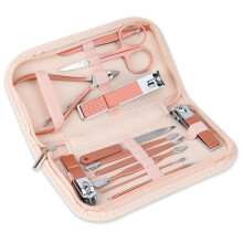 Kit de manucure or rose, outils en acier inoxydable pour usage professionnel, avec étui en cuir portable inclus, idéal pour les soirées