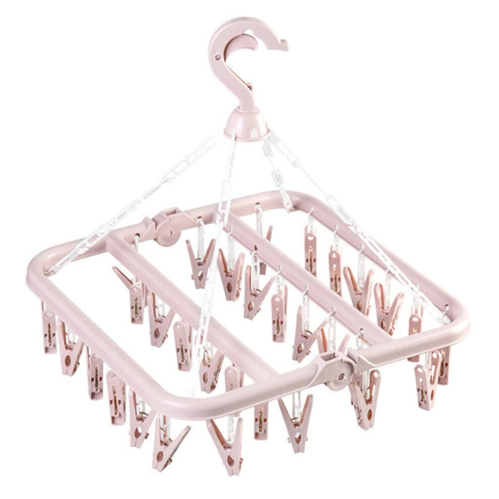 Clothes Drying Rack 32 Clip Folding Hanger For Socks Underwear Baby Clothes Pink
