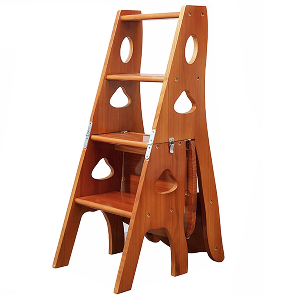 Folding Wood Library Ladder Chair 3In1 Multifunction Step Stool With Foldable Ladder Storage Shelf Walnut 331 Lbs Light