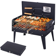 Portable Charcoal Grill with Tools Kit, Folding Lightweight BBQ for Camping and Outdoor Cooking