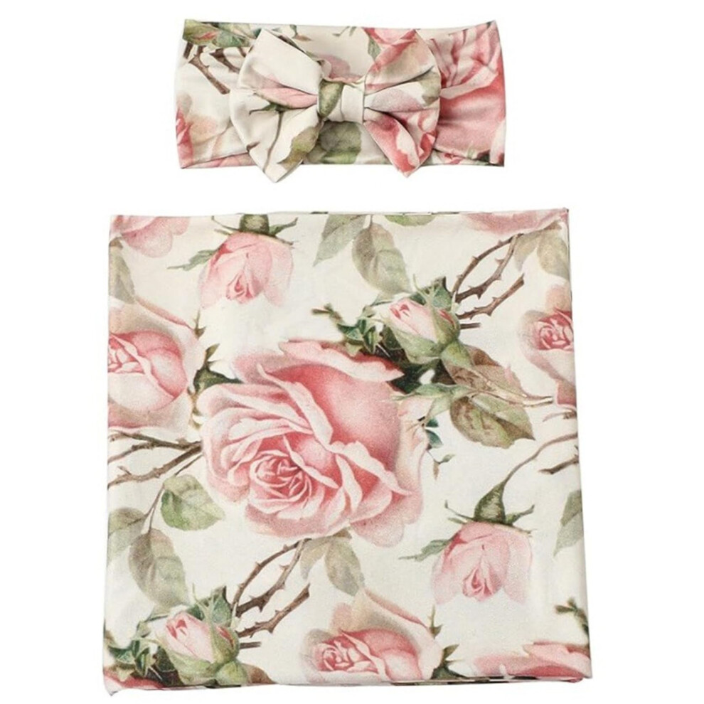 Baby Swaddle Blanket With Headband  31x31 Inches, Cotton Newborn Swaddle For Crib And Stroller