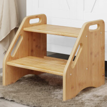 Wooden Step Stool Dual Height Toddlers Bamboo 136 Kg Capacity With Non Slip Pads And Handles Bathroom Kitchen Natural