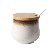 Sugar Bowl with Lid and Spoon, Ceramic Sugar Jar for Kitchen Coffee Tea, 200ml 7oz D