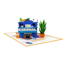 3D Blue Piano Popup Greeting Card Handmade Music Theme for Wedding Congratulations and Gifts