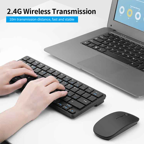2.4G Wireless Keyboard Mouse Combo, Slim Black, 64 Keys, Adjustable DPI 1