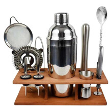 Cocktail Shaker Set 11Piece Bartender Kit With Stand Stainless Steel 750ml Silver For Home Bar
