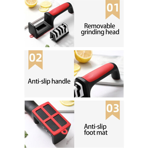 Kitchen Sharpener Ergonomic Handle Ceramic Steel Construction NonSlip Feet Efficient Cutter Sharpener 2