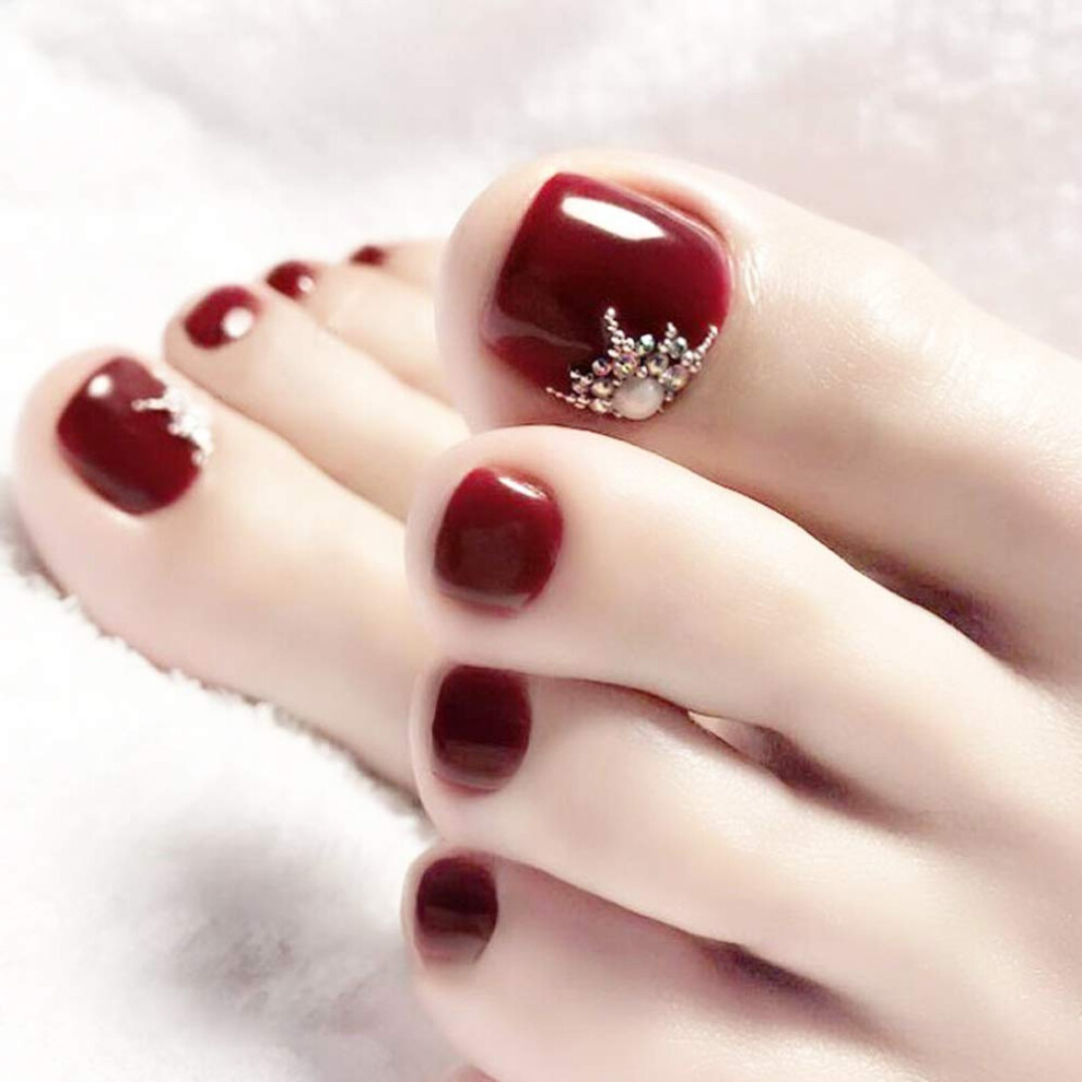 Fashion Toenail Embellishments, Press on Toenails for Women, Rhinestone Decorated False Nail for Toe, Artifical Acrylic Foot Nail Tips, Easy Applicat