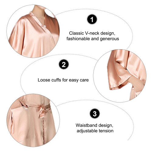 Γυναικεία ρόμπα με V-Neck, μανίκια μήκους 3/4, τσέπες με πλαϊνές ραφές, μπουρνούζι 2