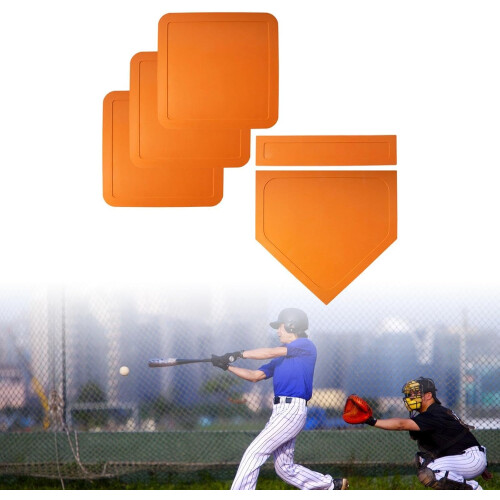 Throw Down Baseball Base Rubber Set With Softball Bases Orange Pitcher Rubber Kickball Training 1