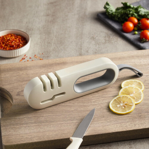 MultiPurpose Knife Sharpener, 4Stage Sharpening, Downward Pressure, Scissors Compatible, Gray 20.6 x 6.5 cm 1