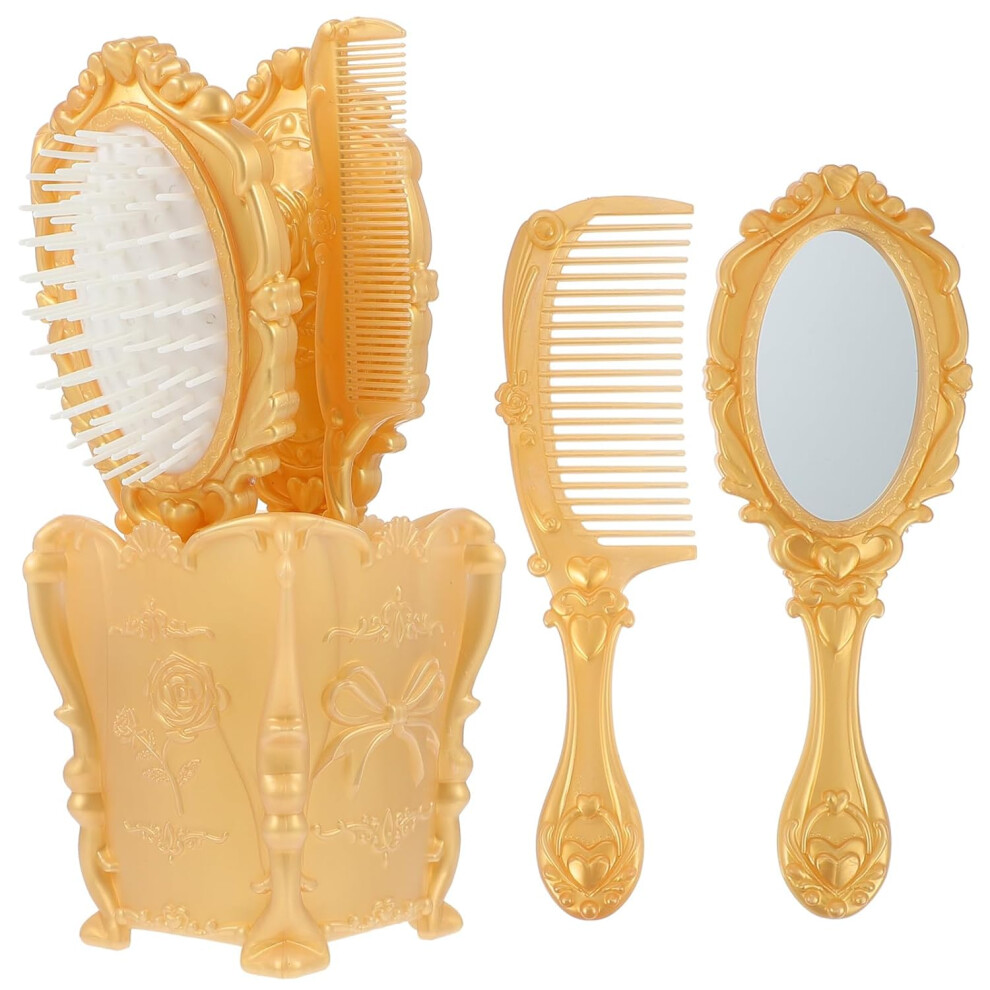 Vintage Hairdressing Set, Elegant Shape Handheld Mirror & Detangling Hair Comb, 5Pcs Including Flexible Bristles & Anti-Static Comb For Nightclubs