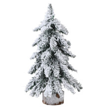 Artificial Snow Flocked Christmas Tree Mini Tabletop Decor Green Pre-Lit Xmas Pine Tree with Wooden Base for Indoor Outdoor Holiday Decoration