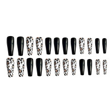 Cadoul perfect pentru femei, unghii false negre franțuzești, unghii false cu imprimeu leopard, 24 bucăți material ABS de înaltă calitate, ușor