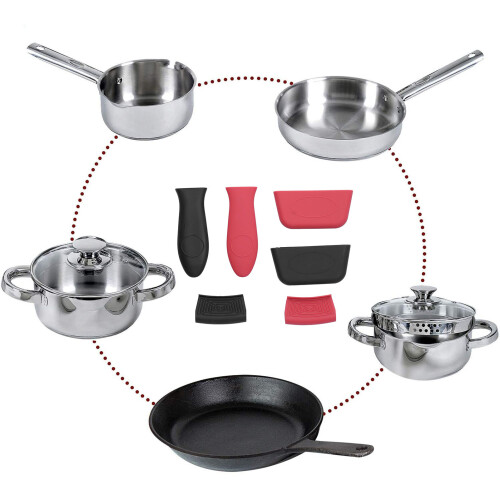 Thick Silicone Pot Handle Covers 6Pcs Anti-Scald Heat-Resistant Cooking Tools 2