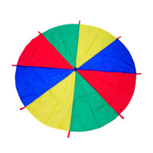 Parachute with Handles Kindergarten Outdoor Indoor Activity Toy Parachute Game Team Building Colorful Nylon 12ft