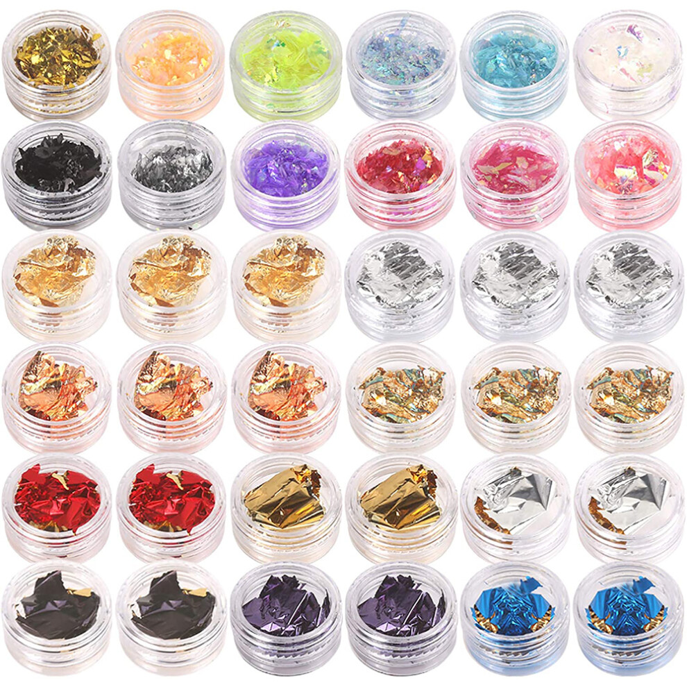 Metallic Foil Flakes Nail Art Glitter, Irregular Sequins Holographic Flash Decoration Set, Glass Effect Nail Art 3D Nail Art Flakes for Creative Mani