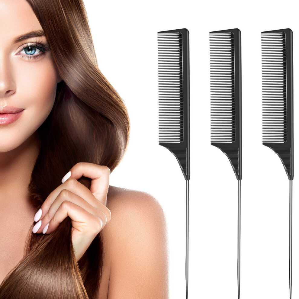 Unisex Fine-Tooth Hair Comb For Smooth Drag Free Combing, Heat Resistant Teasing Combs With Stainless Steel Pintail, Anti-Static Carbon Fiber For All Hair T