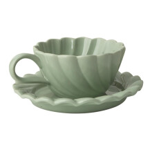 Ceramic Mug Set with Saucers Elegant Retro Design for Coffee and Tea Time