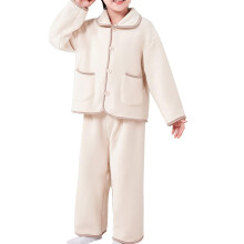 Toddler Boys Girls Polar Fleece Pyjama Sets 2Pcs Long Sleeve Lapel ButtonDown Tops ElasticWaist Pants Beige Size 67