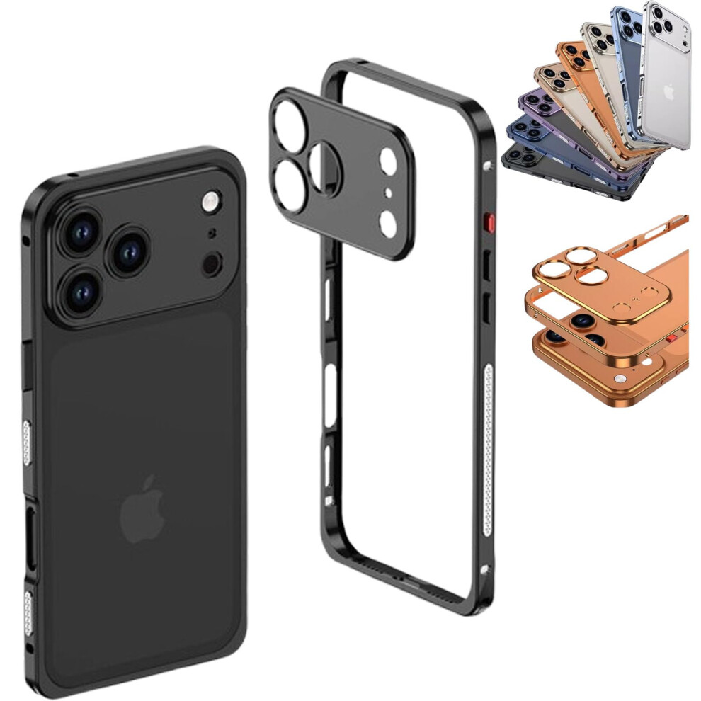 Titanium Metal Frame Case With Heat Dissipation And Lens Protector Slim Shockproof For Iphone Black 9187378894552