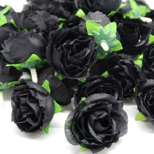 200Pieces Artificial Rose Head Small Rose Flower Head For-Black