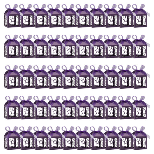 50Pieces Eid Mubarak Charm Boxes Eid Dessert Boxes Paper-Plum