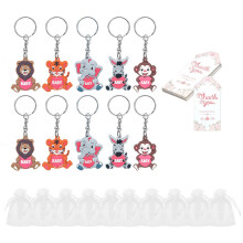 Jungle Animal Keychains Keyring with Thank Tages Organza Bag for
