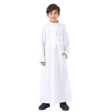Boys Arabian Thobe Long Sleeve Embroidered Kaftan Robe Set for Eid and Festive Wear White 78 Years
