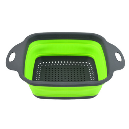 Silicone Folding Drain Fruit Vegetable Washing Basket Foldable Strainer Drainer Kitchen Storage Tool Dish Small Green