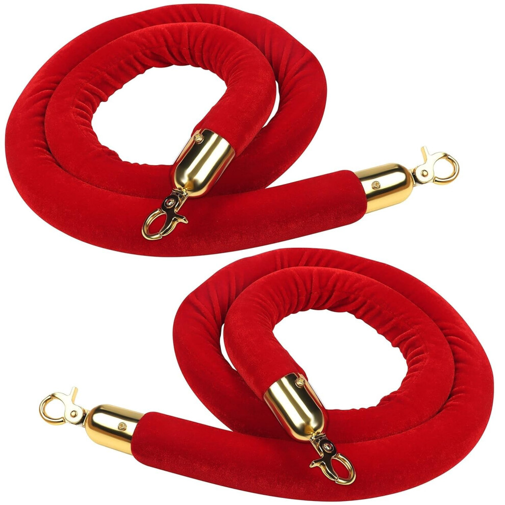 2 Pack Red Velvet Stanchion Rope With Gold Hooks For Vip Crowd Control At Theaters And Hotels 9199774645232