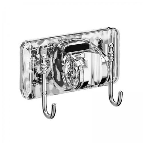 Universal Adjustable Shower Head Holder with Dual Hooks, Height Adjustable No Drill Wall Mount