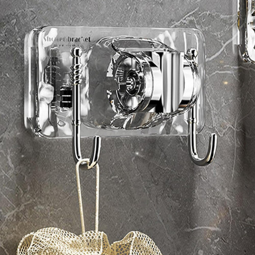 Universal Adjustable Shower Head Holder with Dual Hooks, Height Adjustable No Drill Wall Mount 1