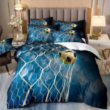 Soccer Kids Bedding 100X135 CM Microfiber Set For Baby And Toddler Beds Football Net Design Blue Sky White Clouds