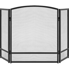 Fireplace Screen 47.5x27.25in Rustic Wrought Iron 3Panel Steel Mesh Spark Guard for Living Room