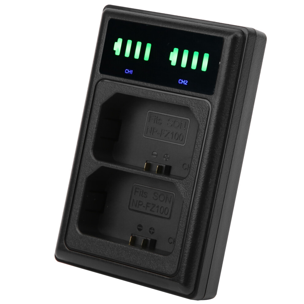 Portable Dual Port Camera Battery Charger With Lcd Display, Np-Fz100, Black 9411379510136