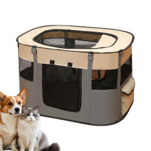 Foldable Pet Playpen Model B Gray 24Inch Portable Cat Cage Breathable Mesh Panels Indoor Outdoor Use