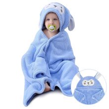 Baby Hooded Bath Towel with Sheep Ears, Soft Microfiber Fleece, Ultra Absorbent for Infant and Toddler (Blue 27.5x55)