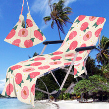 Sun Lounger Towels with Pockets, 3D Fruit Microfibre Beach Towel, Peach 75x210cm, Garden Pool Travel