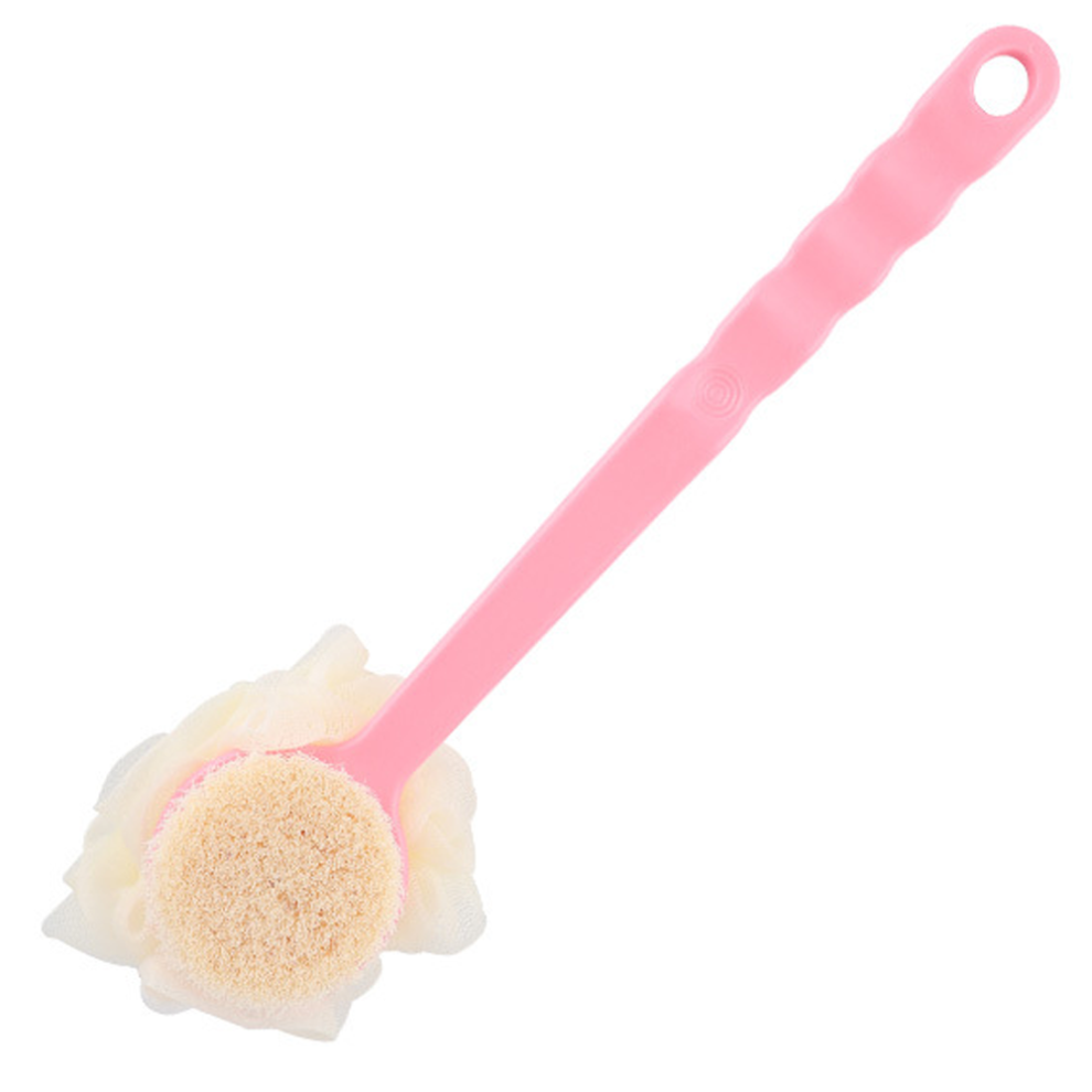 Body Scrub Companion, 2 in 1 Back Brush with Loofah, Exfoliating Brush for Wet or Dry, Promote Blood Circulation, Non-Slip Bath Mesh Sponge, Long H