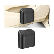 Car Trash Can with Lid and Smart LED Light, Leakproof Vehicle Garbage Bin for SUV Sedan Truck Black