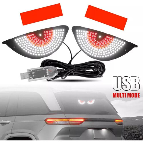Car LED Devil Eyes Lights Blue and Red IP65 Waterproof USB Powered Rear Collision Warning 2