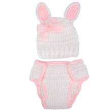 Handmade Knitted Baby Costume Set, Newborn Photography Props with Cute Rabbit Ears, Crochet Knitted Outfits Made from Soft Touch Wool, Super Soft