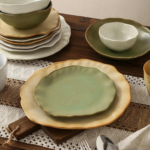 Handmade Ceramic Rice Bowl Light Yellow Retro Glazed Dinnerware Microwave Dishwasher Safe 1